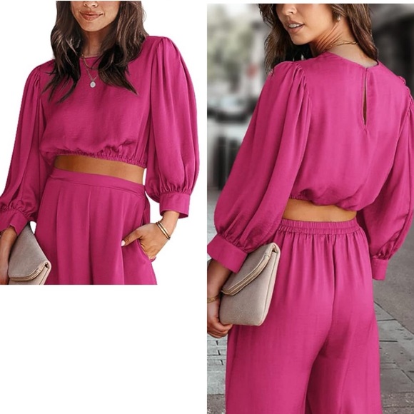 NWT Fall Casual Long Puff Sleeve Crop Top SIZE M - Picture 1 of 17